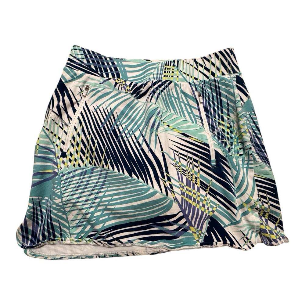 T by Talbots Skort Women’s Medium Tropical Palm Print Zip Pockets Stretch